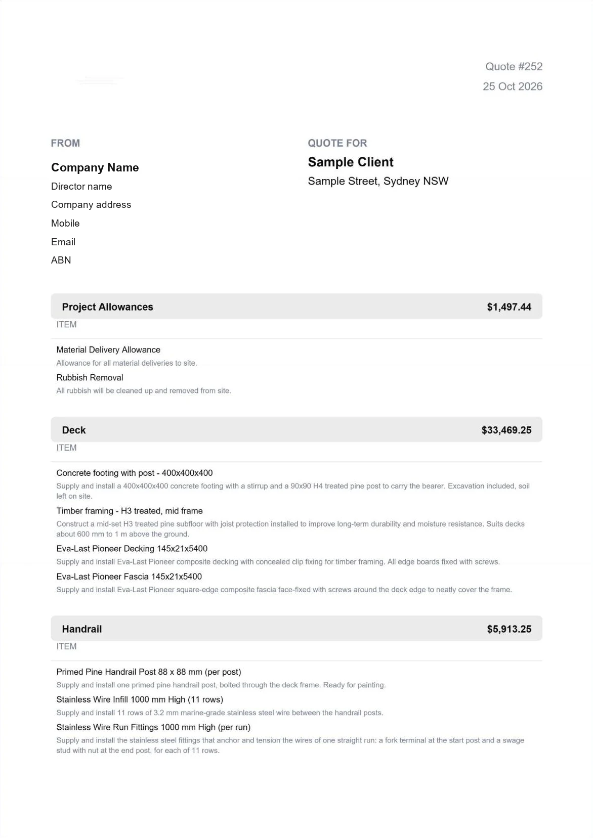 Quote items page