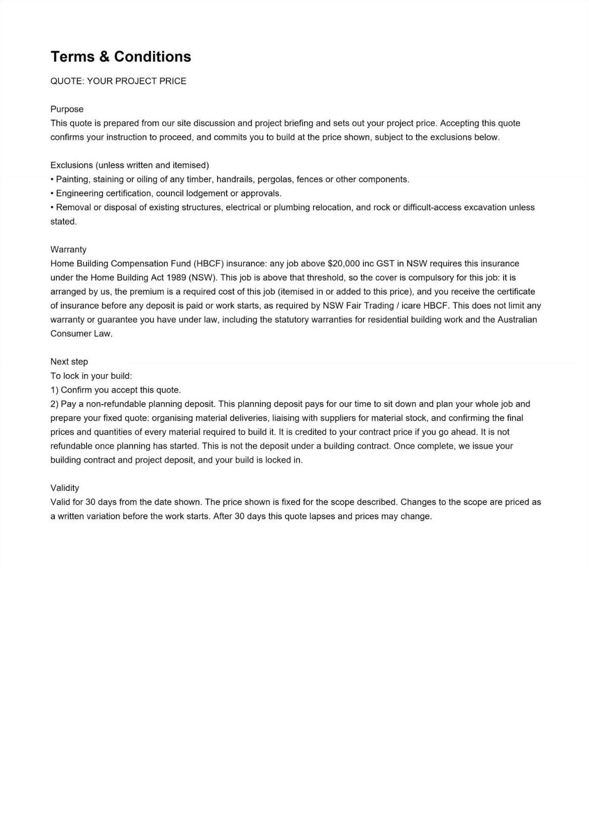 Terms and conditions page